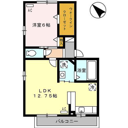 D-松村(1LDK/2階)の間取り写真
