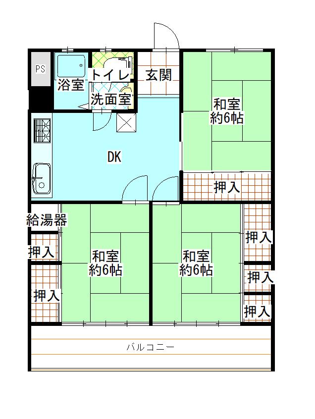 西町マンション(3DK/4階)の間取り写真