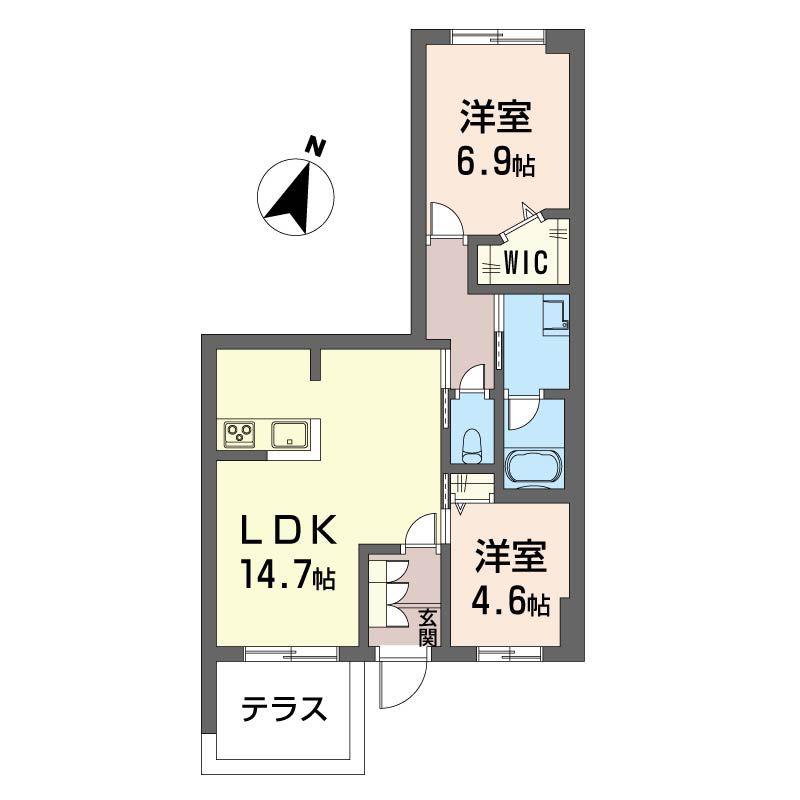 クレスト池田山(2LDK/1階)の間取り写真