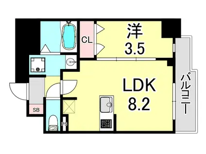 ディアレイシャス湊川公園(1LDK/8階)の間取り写真