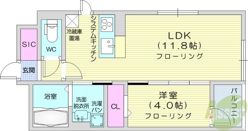 DHCR広瀬町(1LDK/3階)の間取り写真
