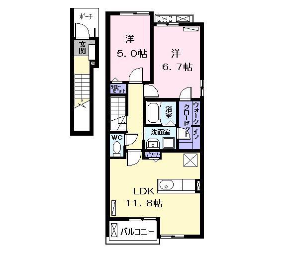 アビターレ ベッシェV(2LDK/2階)の間取り写真