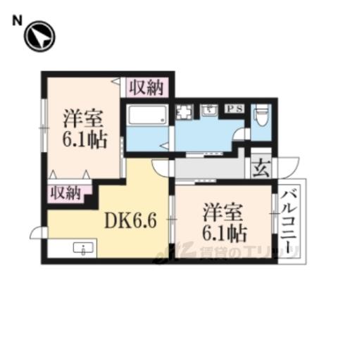 ミーツハウス大門(2DK/1階)の間取り写真