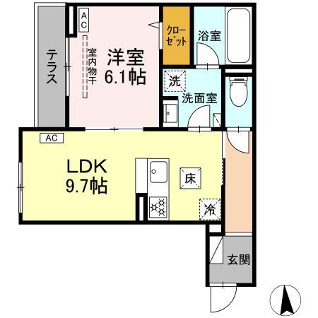 エスペリア栄町(1LDK/1階)の間取り写真