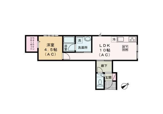 エスワンハイツ古淵(1LDK/1階)の間取り写真