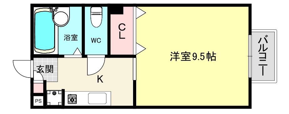 パセオ西宮(1K/2階)の間取り写真