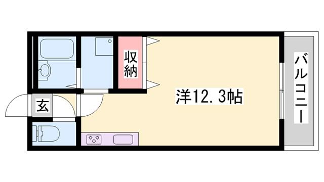 グリーンコート野里(ワンルーム/1階)の間取り写真