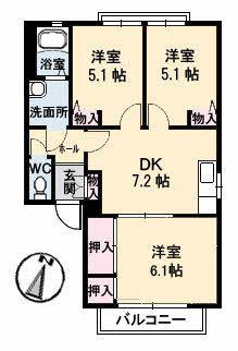 ハイツ西光寺 A棟(3DK/2階)の間取り写真