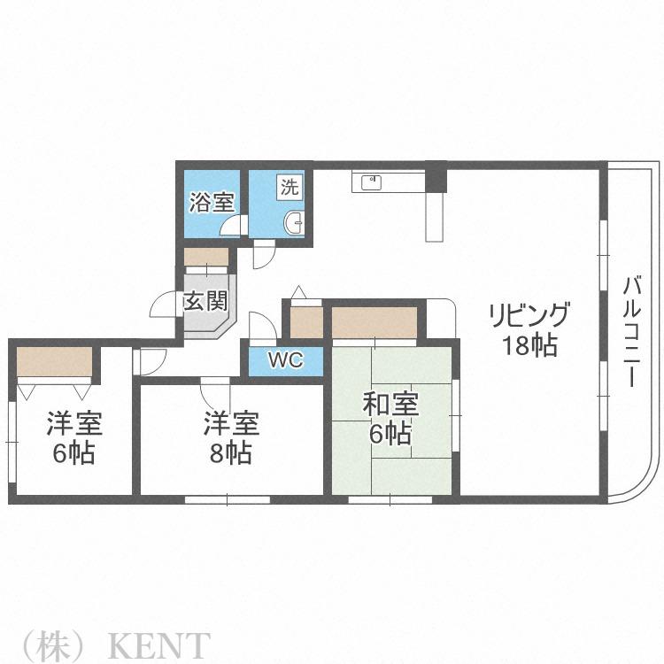 北円山シャトー桂和 (3LDK/4階)の間取り写真