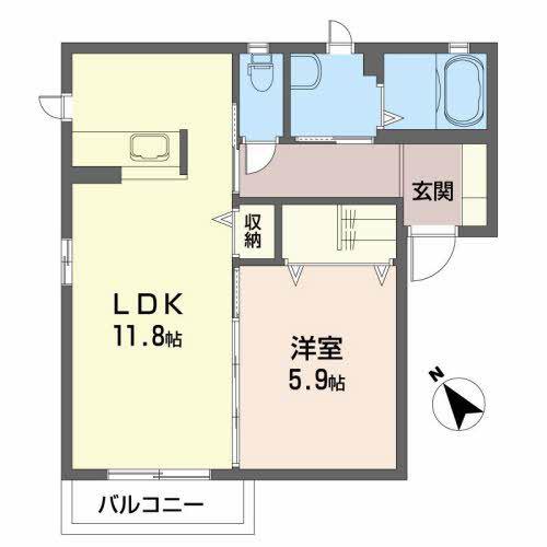 オレンジヒルズ A(1LDK/1階)の間取り写真
