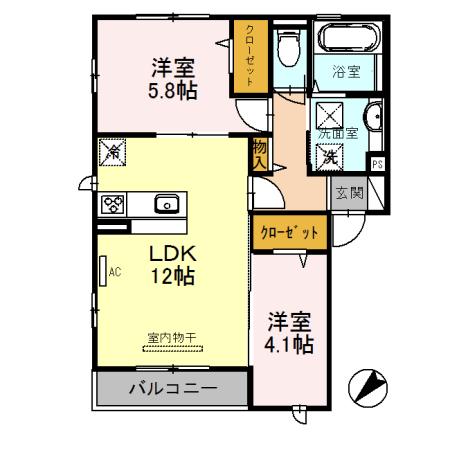 フェリーチェ(2LDK/2階)の間取り写真