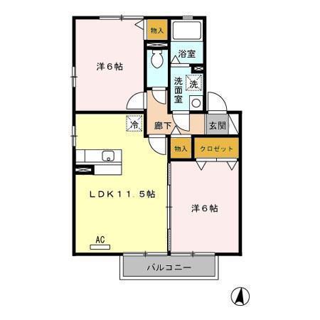 Dコート南横市A・B・C(2LDK/2階)の間取り写真