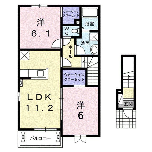 ブルゴーニュB(2LDK/2階)の間取り写真