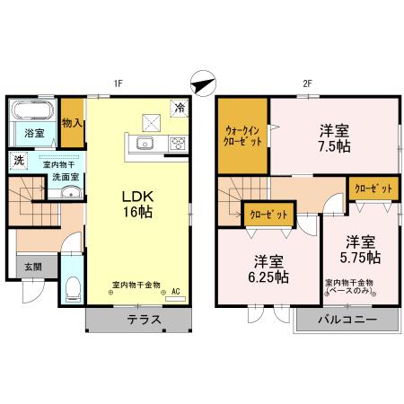 和 B棟(3LDK/1階)の間取り写真