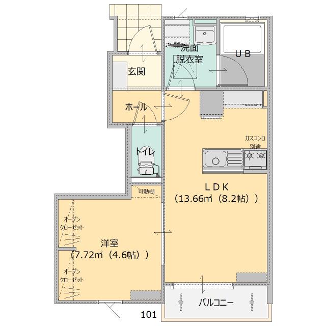 ノースヒルズ金屋A(1LDK/1階)の間取り写真