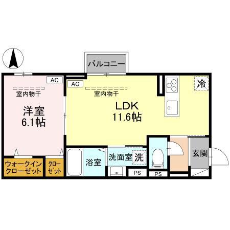 ユイエーム伊勢崎(1LDK/1階)の間取り写真