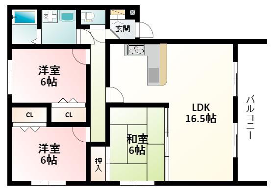 サンバレイ緑地B棟(3LDK/3階)の間取り写真