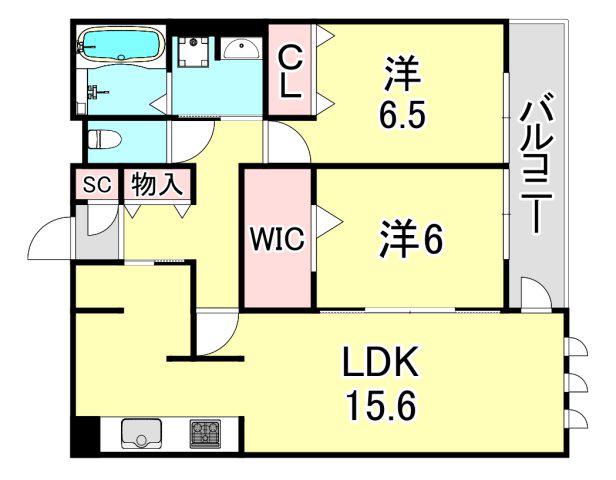 ウエスティー夙川(2LDK/1階)の間取り写真