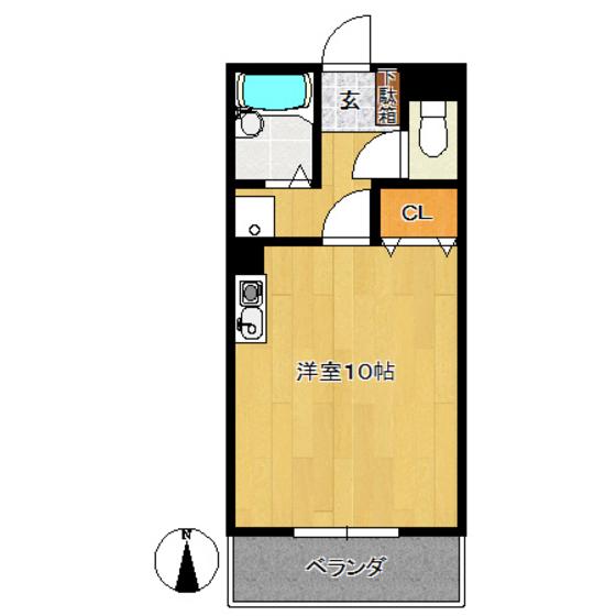 プラシードマンション北山(ワンルーム/2階)の間取り写真