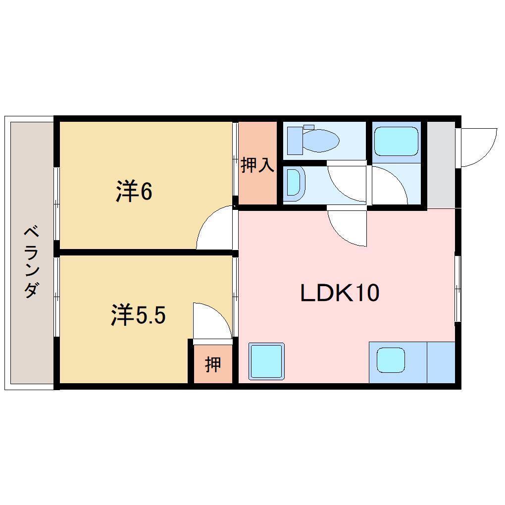 サニーコート惣開(2LDK/2階)の間取り写真