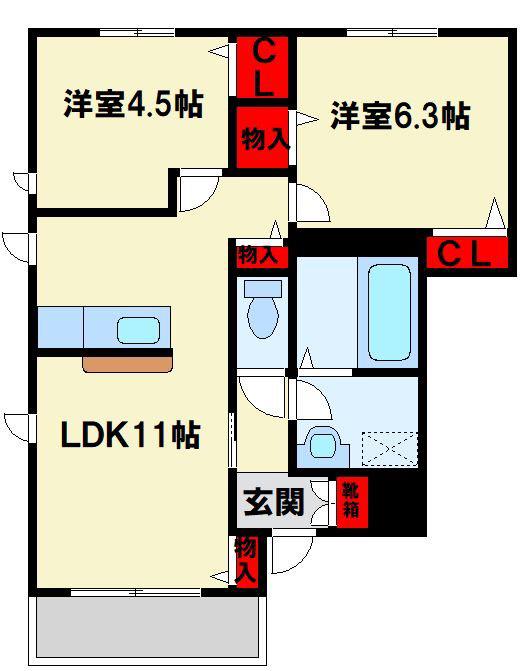 ロアーブル壱番館(2LDK/2階)の間取り写真
