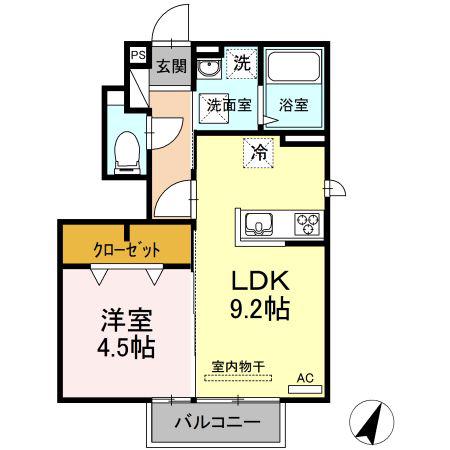 D-ROOM下松 II(1LDK/1階)の間取り写真
