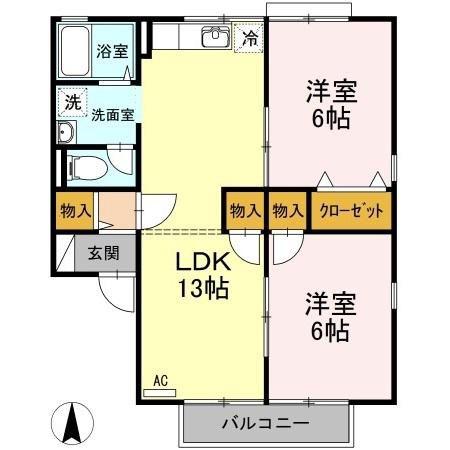 レジデンス一本松 C棟(2LDK/2階)の間取り写真