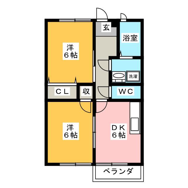 グリーンリーズ二ツ木(2DK/2階)の間取り写真