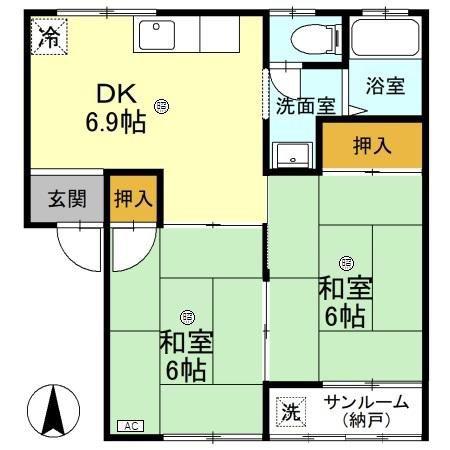ライムハイツ(2DK/1階)の間取り写真