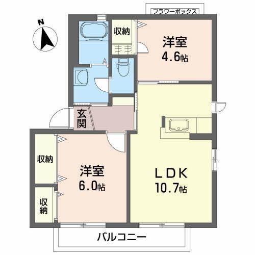 シャーメゾンKATOII(2LDK/2階)の間取り写真