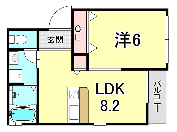 ベルリード宝塚(1LDK/2階)の間取り写真