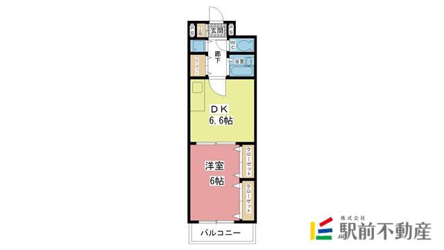サテラ佐賀駅前(1DK/2階)の間取り写真