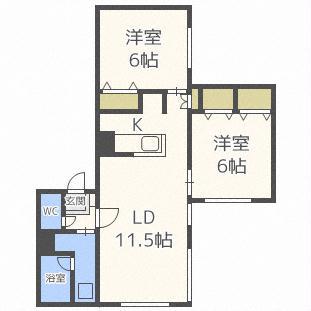 アルフィーネ新札幌(2LDK/1階)の間取り写真