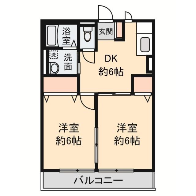 フラットヒルズ(2DK/2階)の間取り写真