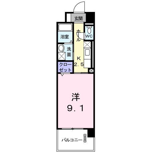 ニューカレント(1K/2階)の間取り写真