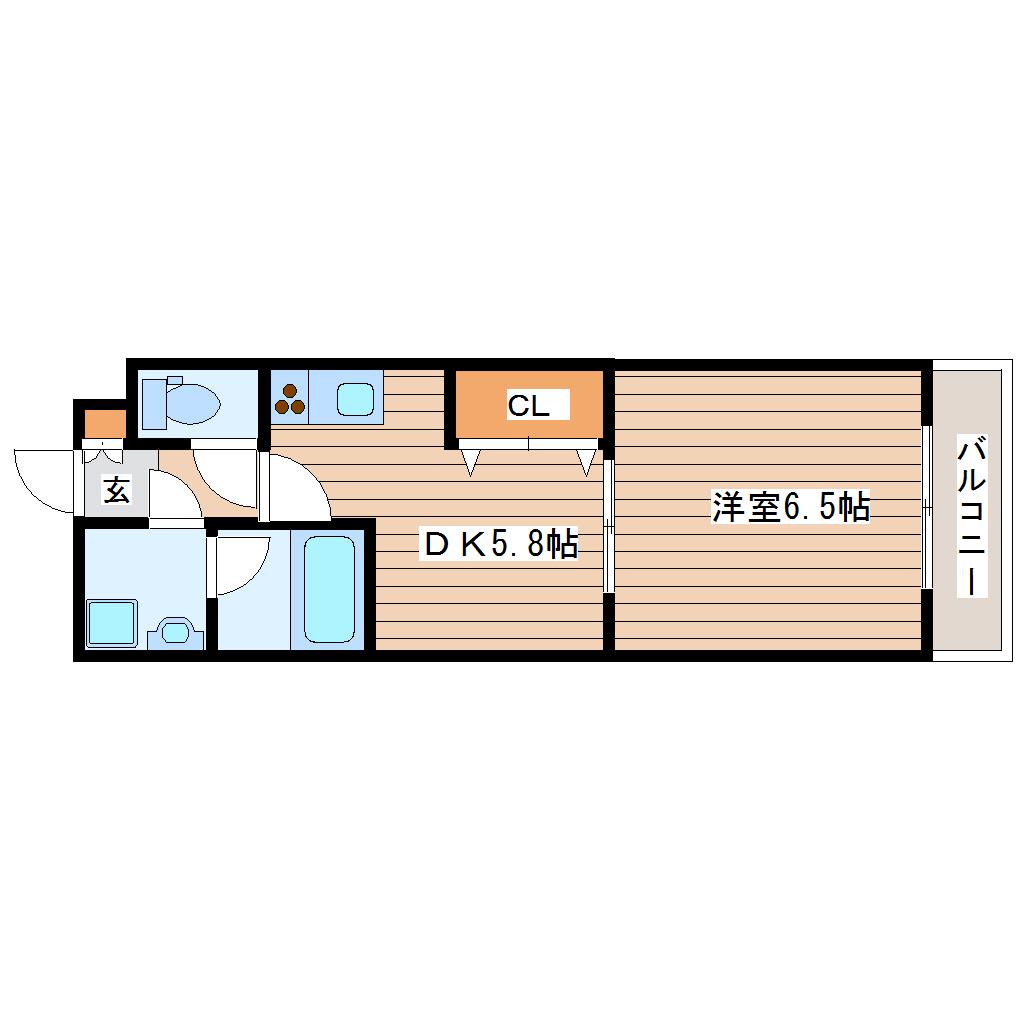 ベルメゾン新田東(1DK/6階)の間取り写真