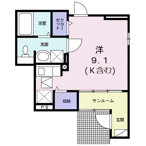 カーサ ソアーヴェ(1K/1階)の間取り写真