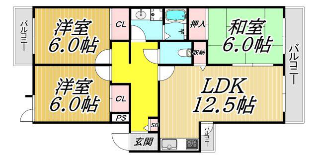 マンション寿(3LDK/3階)の間取り写真