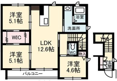 シャーメゾン水呑Ⅲ(3LDK/2階)の間取り写真