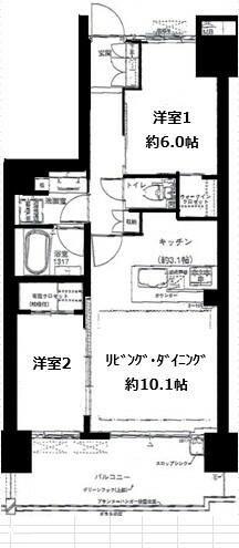 アデニウム ザ・オアシスガーデン(2LDK/9階)の間取り写真