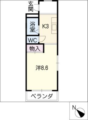 レイクサイドヴィラ(1K/2階)の間取り写真