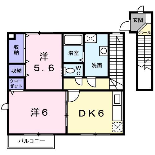ラーピハイツII(2DK/2階)の間取り写真