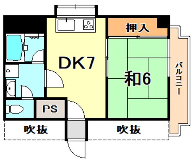 ベルメゾン旗塚(1DK/4階)の間取り写真