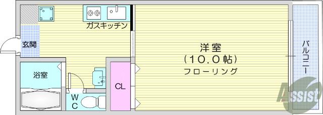レオノール(1K/1階)の間取り写真