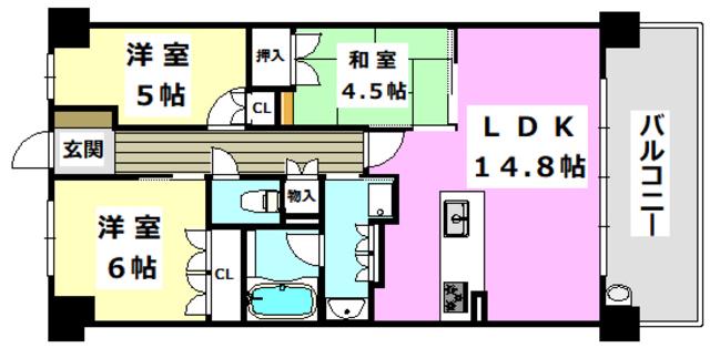 ローレルスクエア健都ザ・テラス(3LDK/5階)の間取り写真