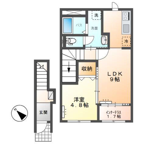 つくば市倉掛 (1LDK/2階)の間取り写真