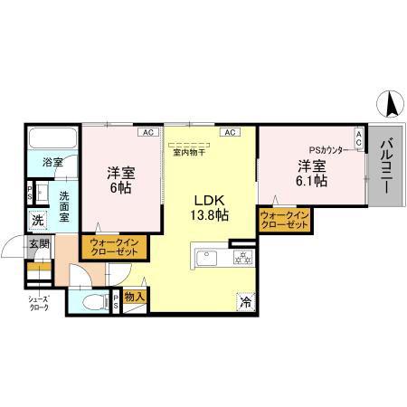 ハイダウェイ両替町(2LDK/3階)の間取り写真