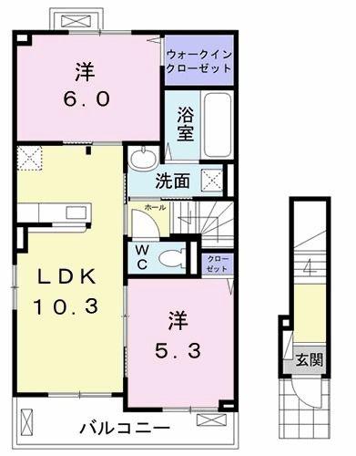 メゾン ミモザ B(2LDK/2階)の間取り写真