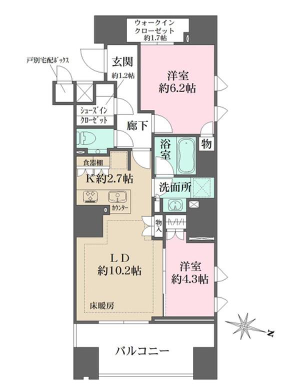 ザ・パークハウス麹町三丁目(2LDK/9階)の間取り写真