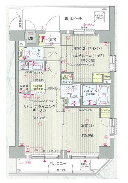 エステムプラザ神楽坂ノースレジデンス(2LDK/6階)の間取り写真